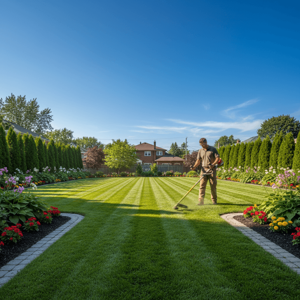 Freshly mowed lawn with straight mowing stripes.